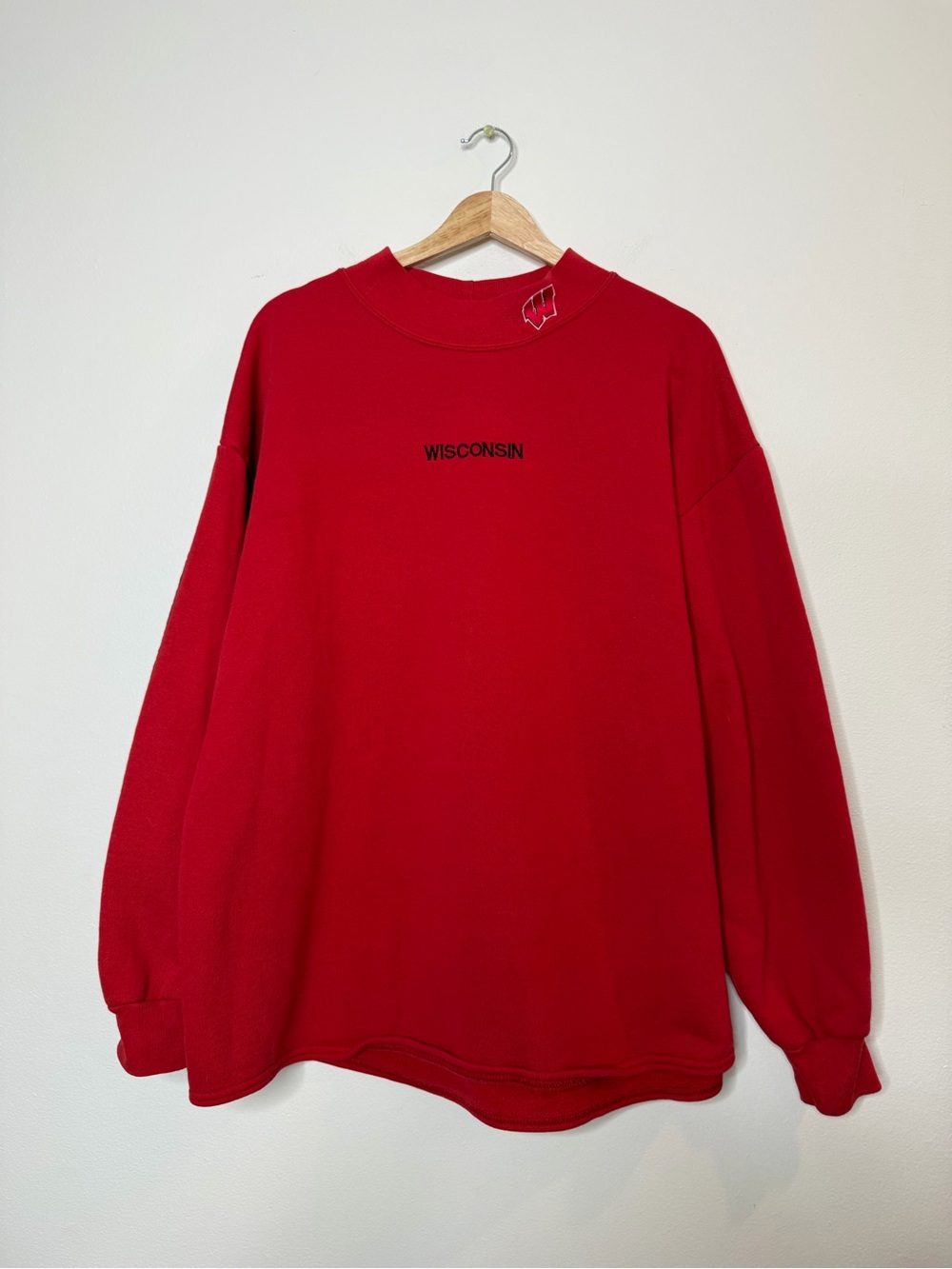 Vintage Majestic Mockneck Pullover Wisconsin Badgers Varsity Sporty Crewneck red